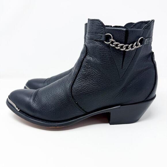 Durango Black Pebbled Leather Western Ankle Boots Size 9.5 Side Zip Pointy Toe - Picture 3 of 10